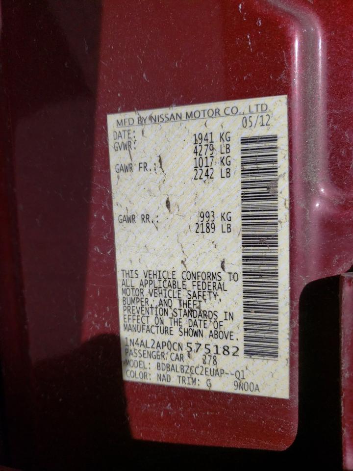 Photo 10 from auction – 2012 NISSAN ALTIMA BAS with VIN 1N4AL2AP0CN575182