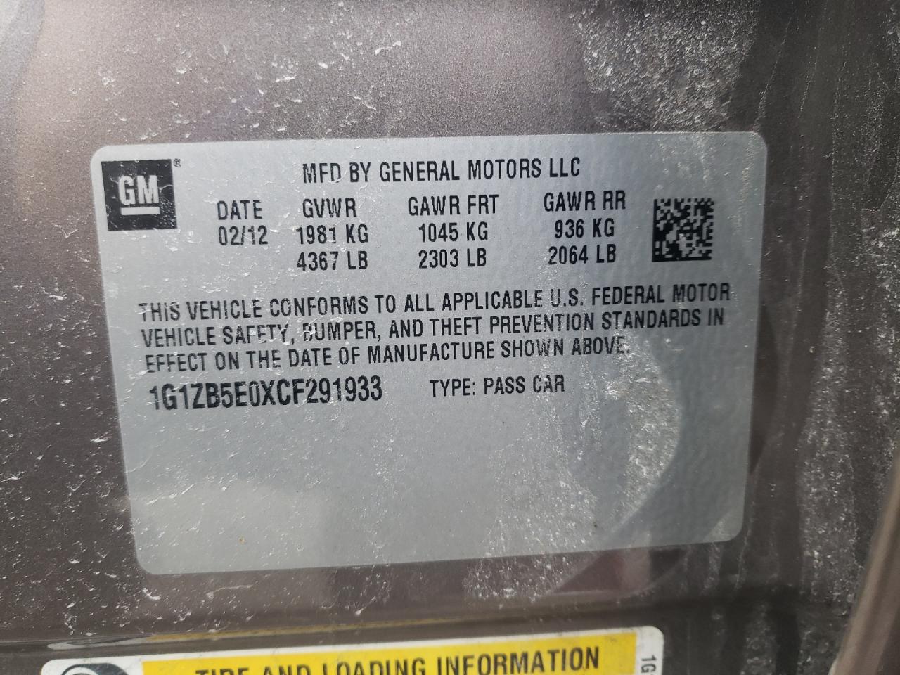 Photo 10 from auction – 2012 CHEVROLET MALIBU LS with VIN 1G1ZB5E0XCF291933