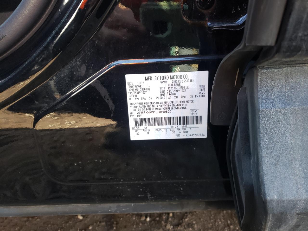 Photo 10 from auction – 2018 FORD EDGE with VIN 2FMPK4K91JBB19800