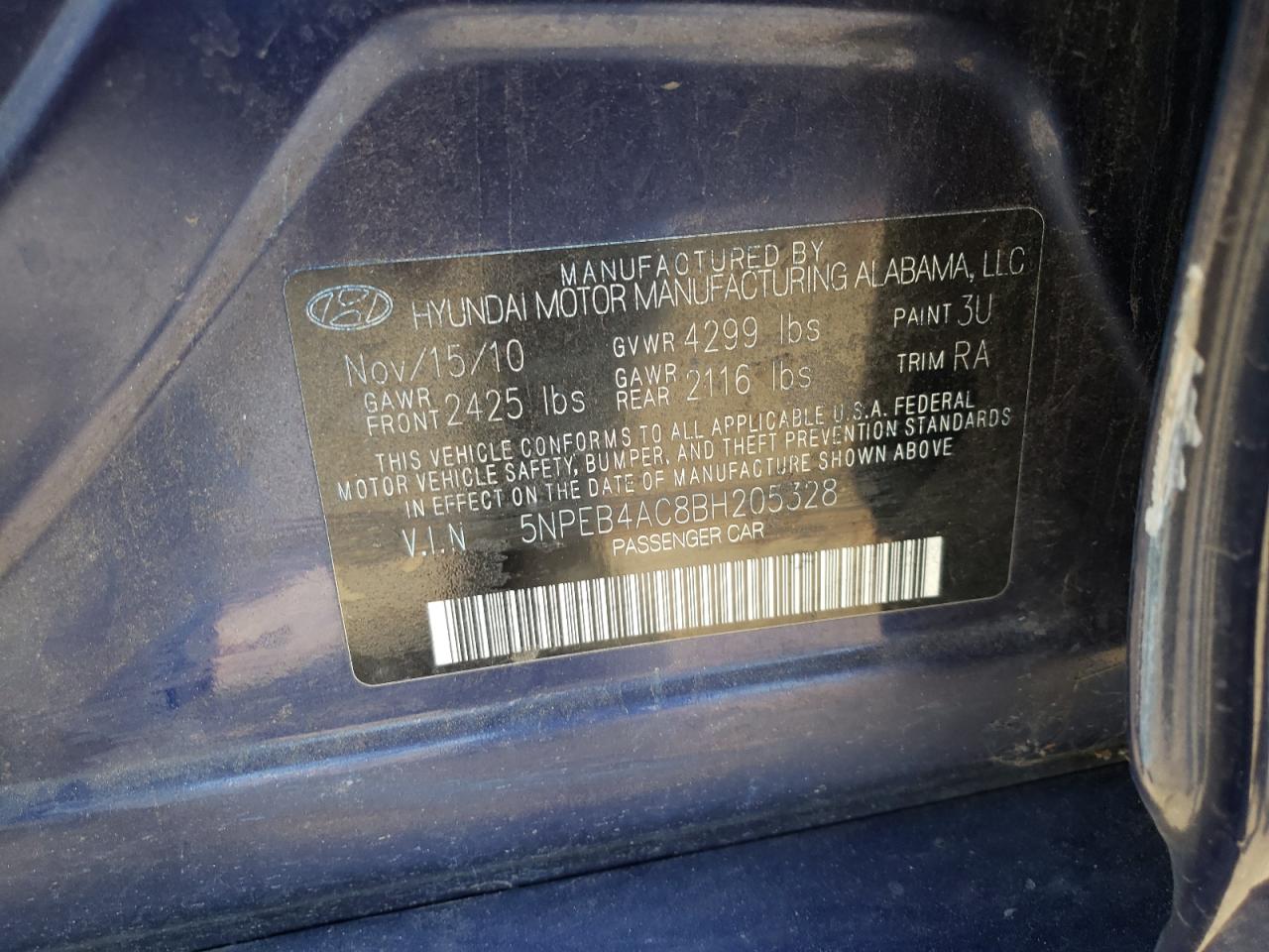 Photo 16 from auction – 2011 HYUNDAI SONATA with VIN 5NPEB4AC8BH205328