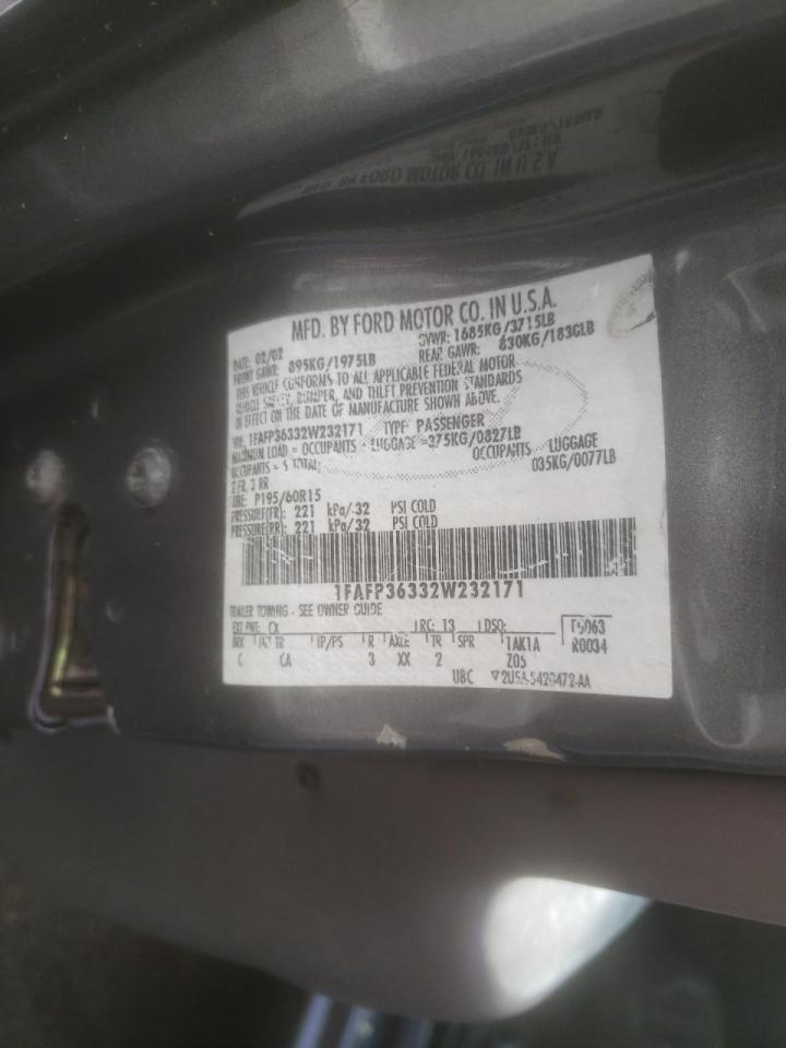 Photo 10 from auction – 2002 FORD FOCUS SE with VIN 1FAFP36332W232171