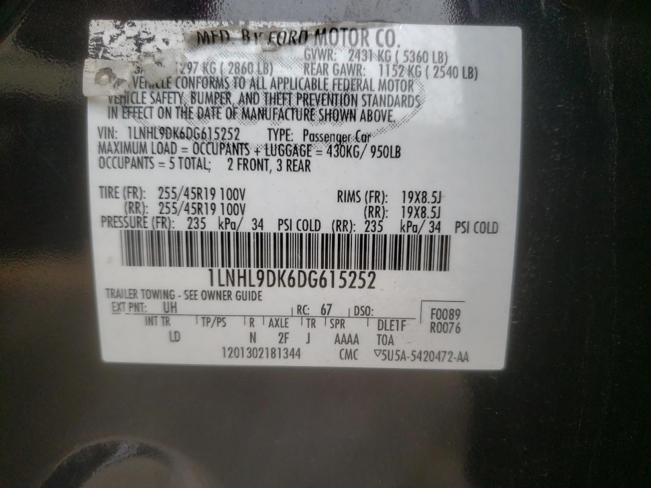 Foto 10 de la subasta – 2013 LINCOLN MKS con VIN 1LNHL9DK6DG615252