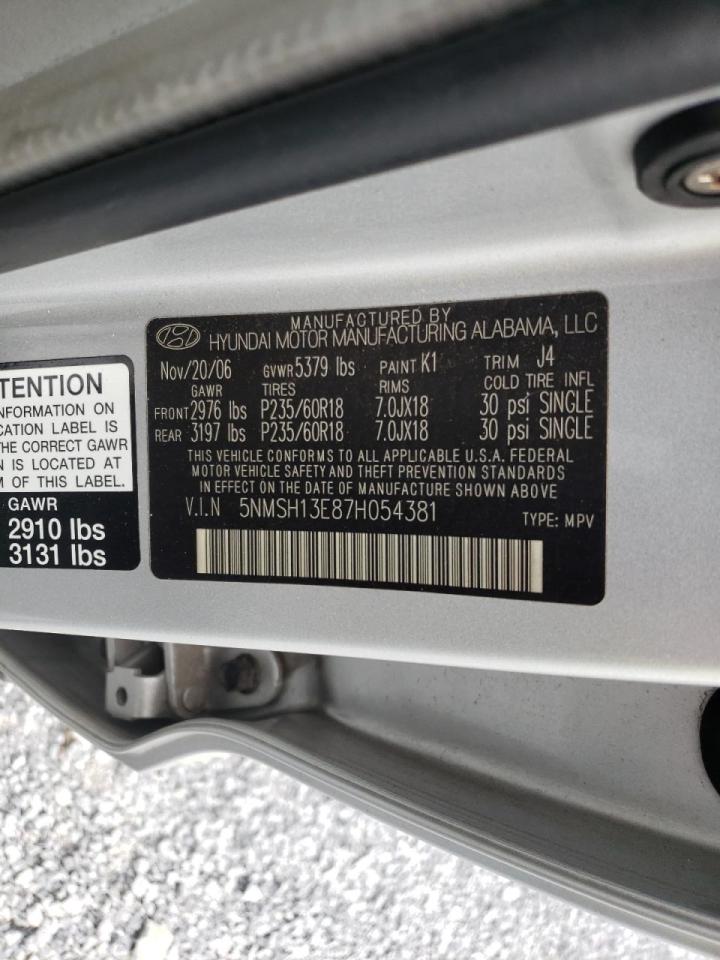 Photo 10 from auction – 2007 HYUNDAI SANTA FE S with VIN 5NMSH13E87H054381