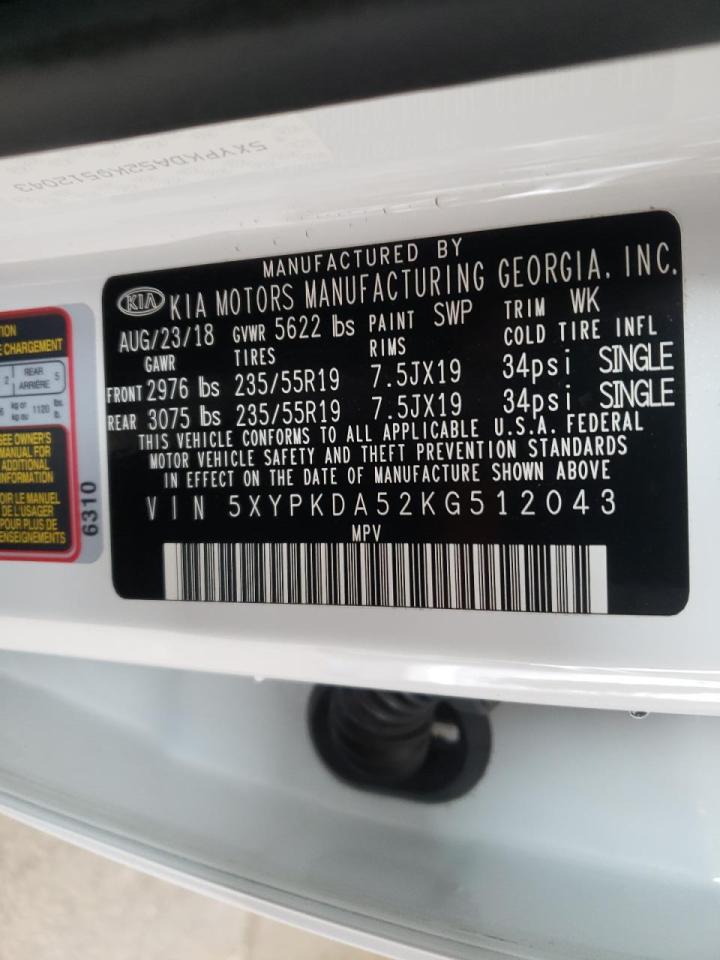 Photo 10 from auction – 2019 KIA SORENTO SX with VIN 5XYPKDA52KG512043