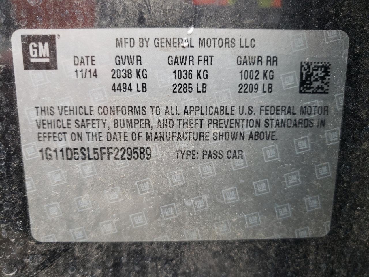 Photo 10 from auction – 2015 CHEVROLET MALIBU 2LT with VIN 1G11D5SL5FF229589