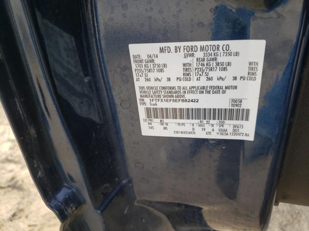 Photo 10 from auction – 2014 FORD F150 SUPER with VIN 1FTFX1EF5EFB82422