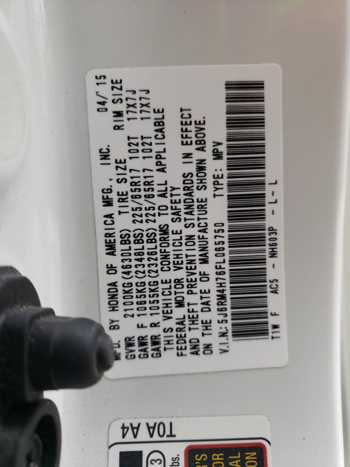 Photo 10 from auction – 2015 HONDA CR-V EXL with VIN 5J6RM4H76FL065750