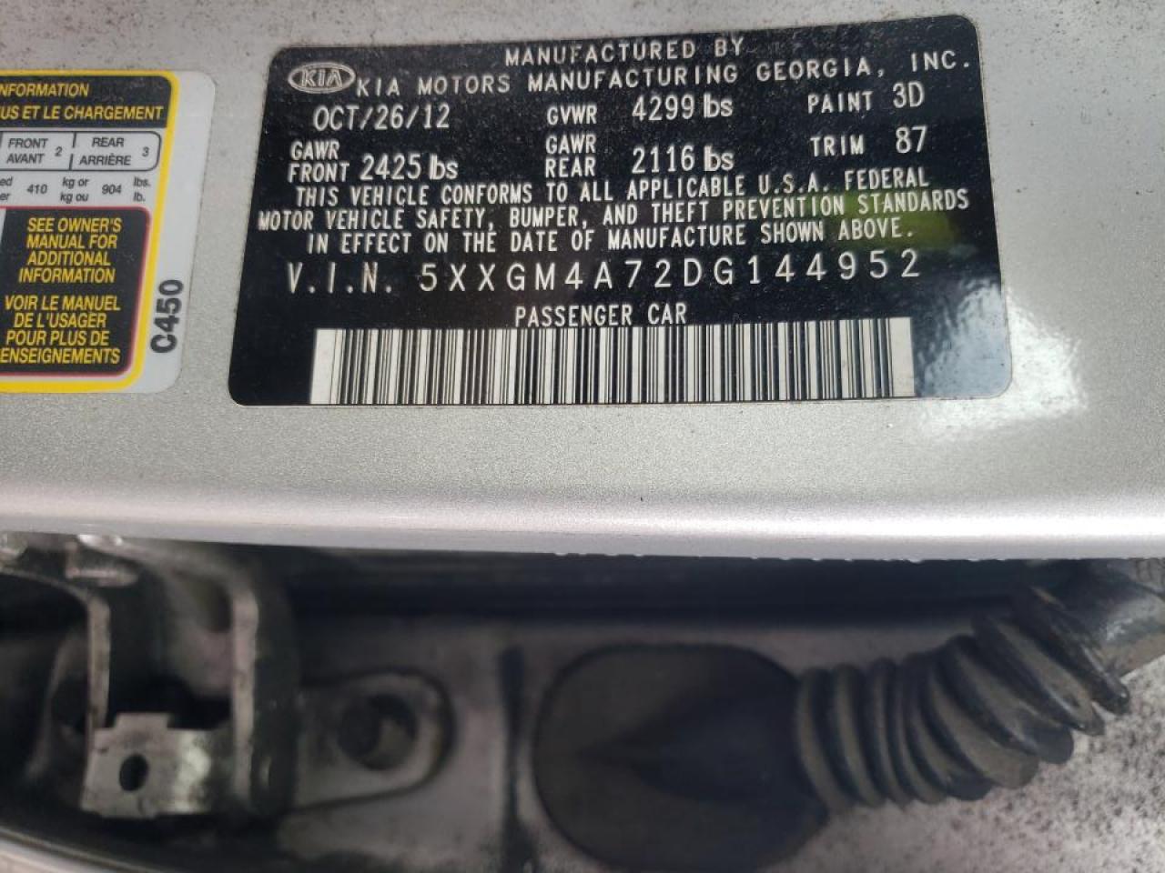 Photo 10 from auction – 2013 KIA OPTIMA LX with VIN 5XXGM4A72DG144952