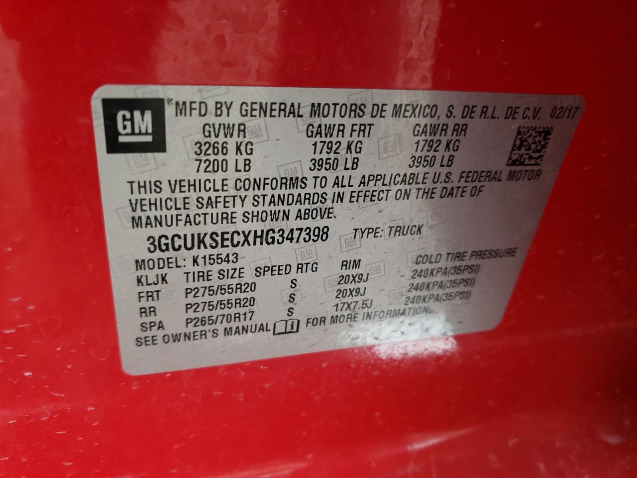 Photo 10 from auction – 2017 CHEVROLET SILVERADO with VIN 3GCUKSECXHG347398