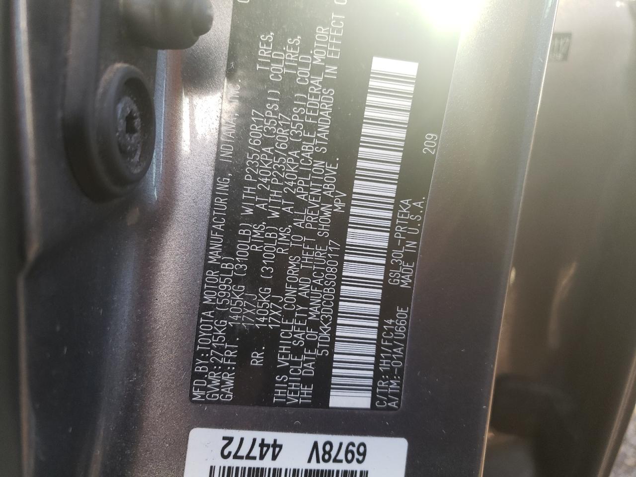 Photo 10 from auction – 2011 TOYOTA SIENNA LE with VIN 5TDKK3DC0BS080117