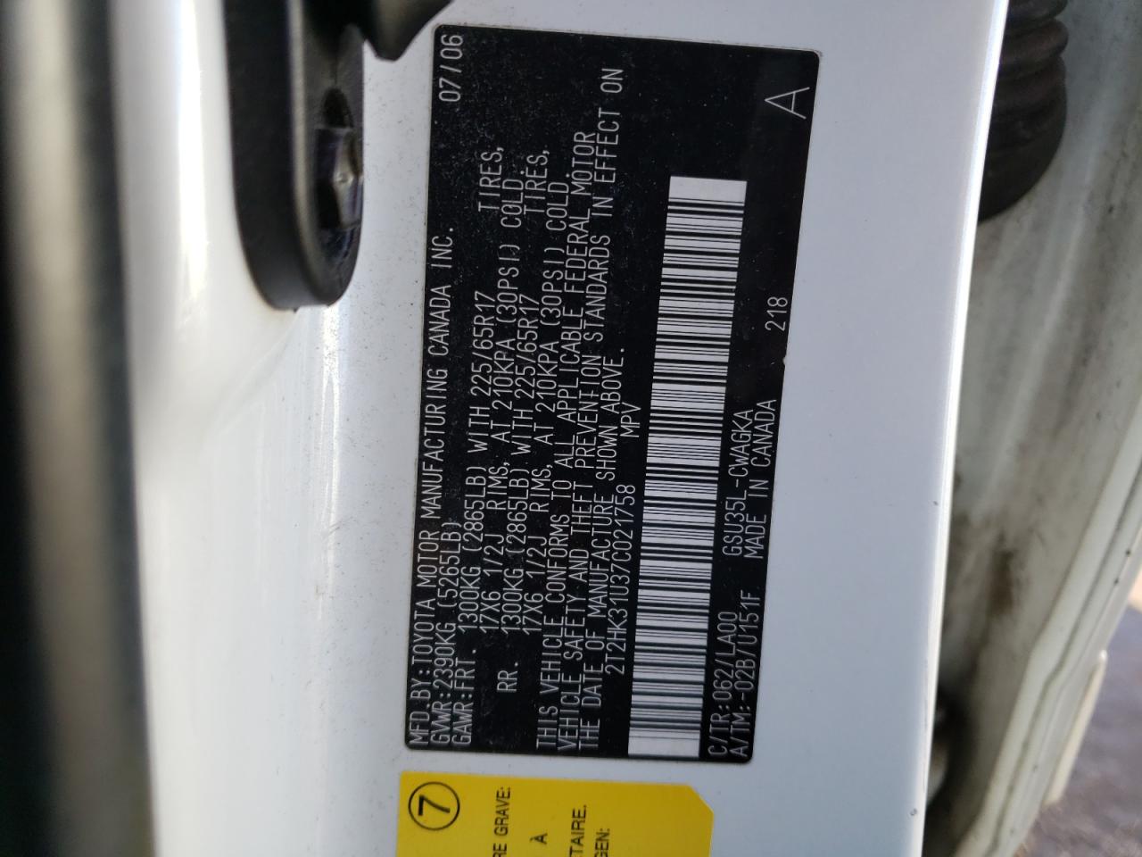 Photo 10 from auction – 2007 LEXUS RX 350 with VIN 2T2HK31U37C021758