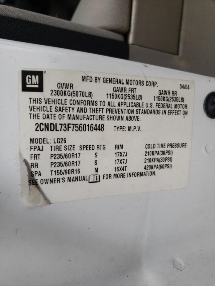 Photo 10 from auction – 2005 CHEVROLET EQUINOX LT with VIN 2CNDL73F756016448