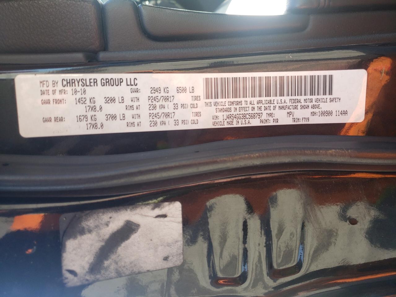 Photo 10 from auction – 2011 JEEP GRAND CHER with VIN 1J4RS4GG3BC568797