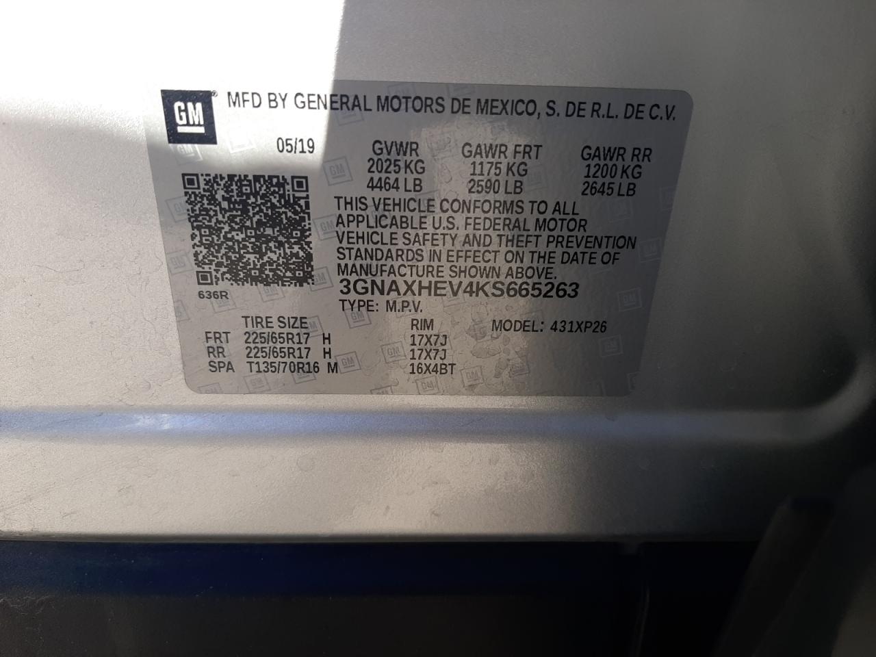 Photo 10 from auction – 2019 CHEVROLET EQUINOX LS with VIN 3GNAXHEV4KS665263
