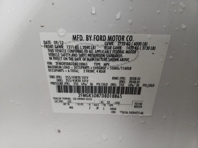 Photo 10 from auction – 2013 FORD FLEX LIMIT with VIN 2FMGK5D87DBD18865