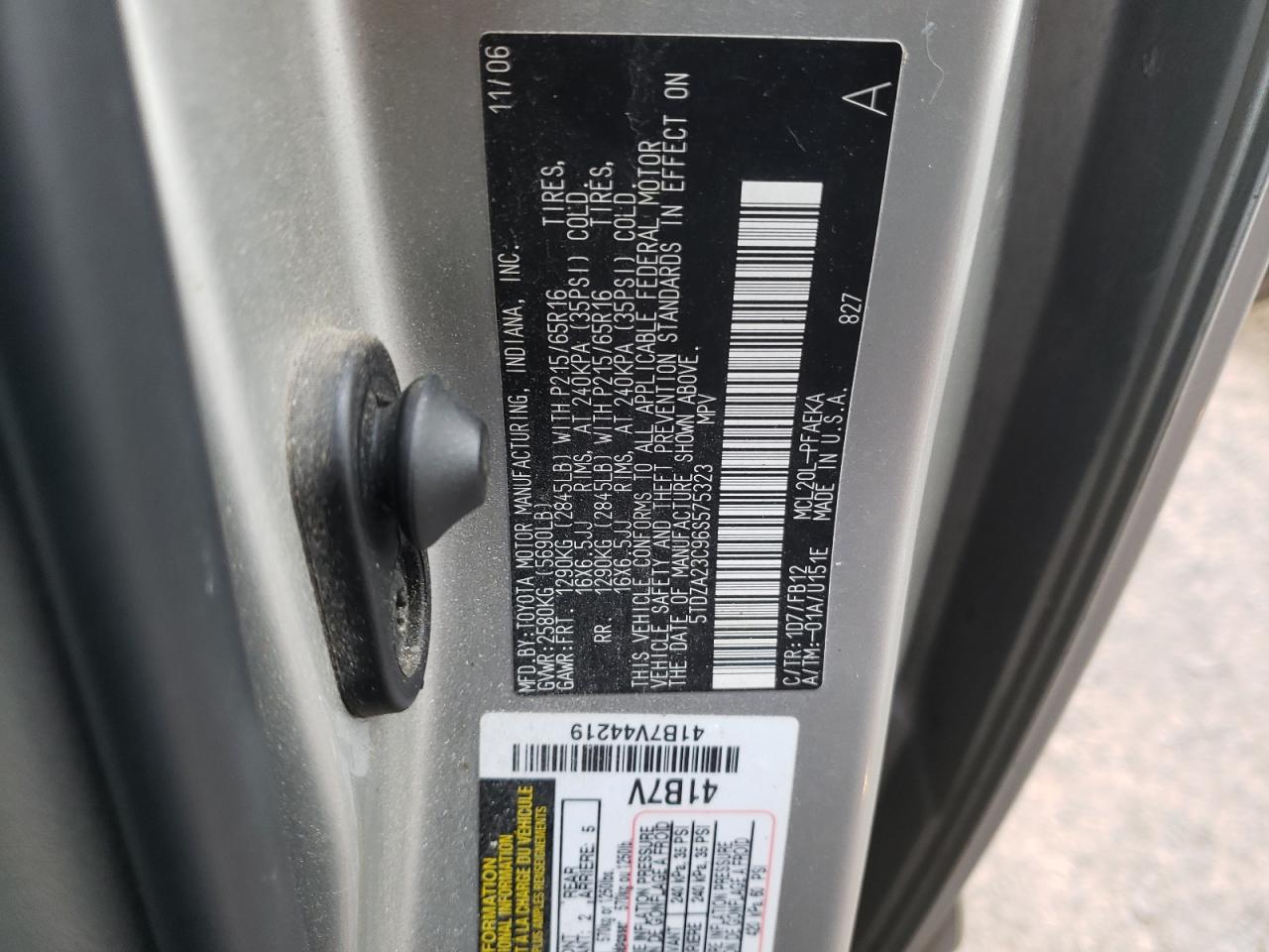 Photo 10 from auction – 2006 TOYOTA SIENNA CE with VIN 5TDZA23C96S575323