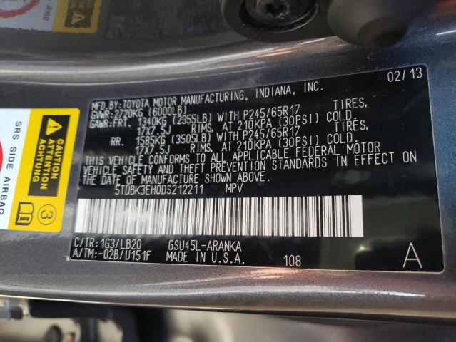 Zdjęcie 10 z aukcji – 2013 TOYOTA HIGHLANDER z VIN 5TDBK3EH0DS212211