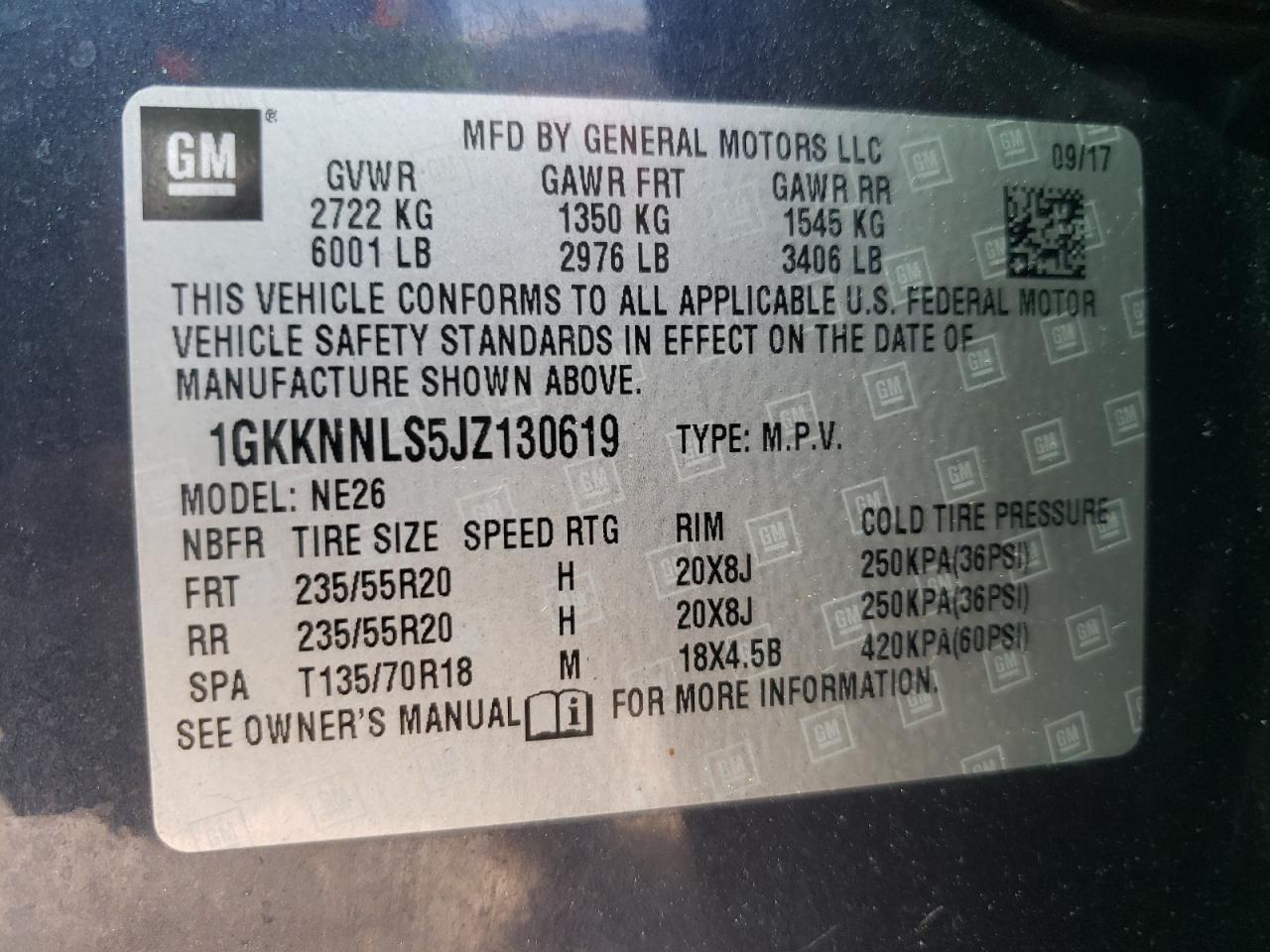 Photo 10 from auction – 2018 GMC ACADIA SLT with VIN 1GKKNNLS5JZ130619