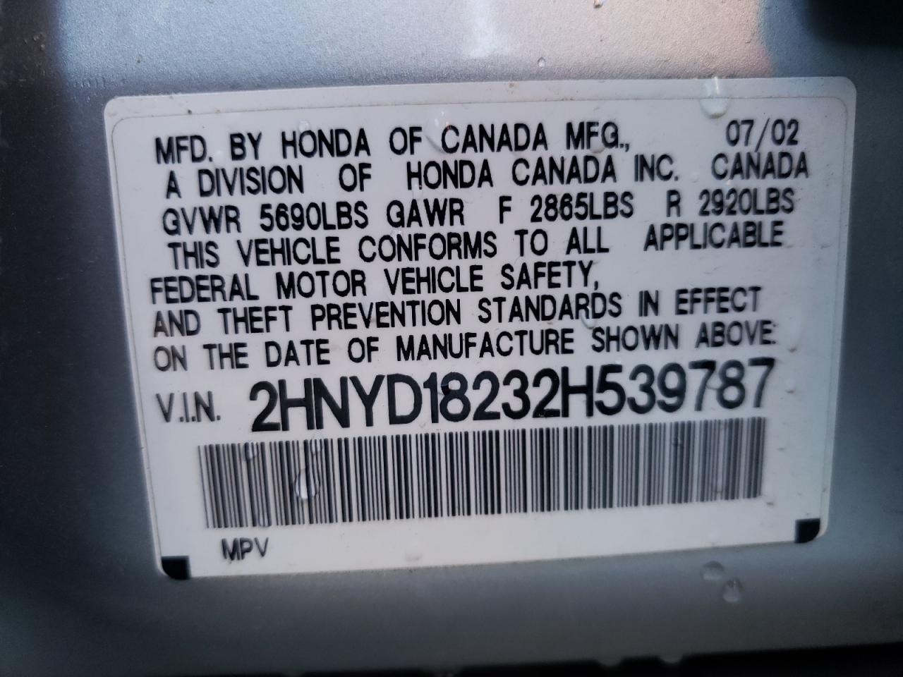 صورة رقم 10 من المزاد - 2002 ACURA MDX مع VIN 2HNYD18232H539787