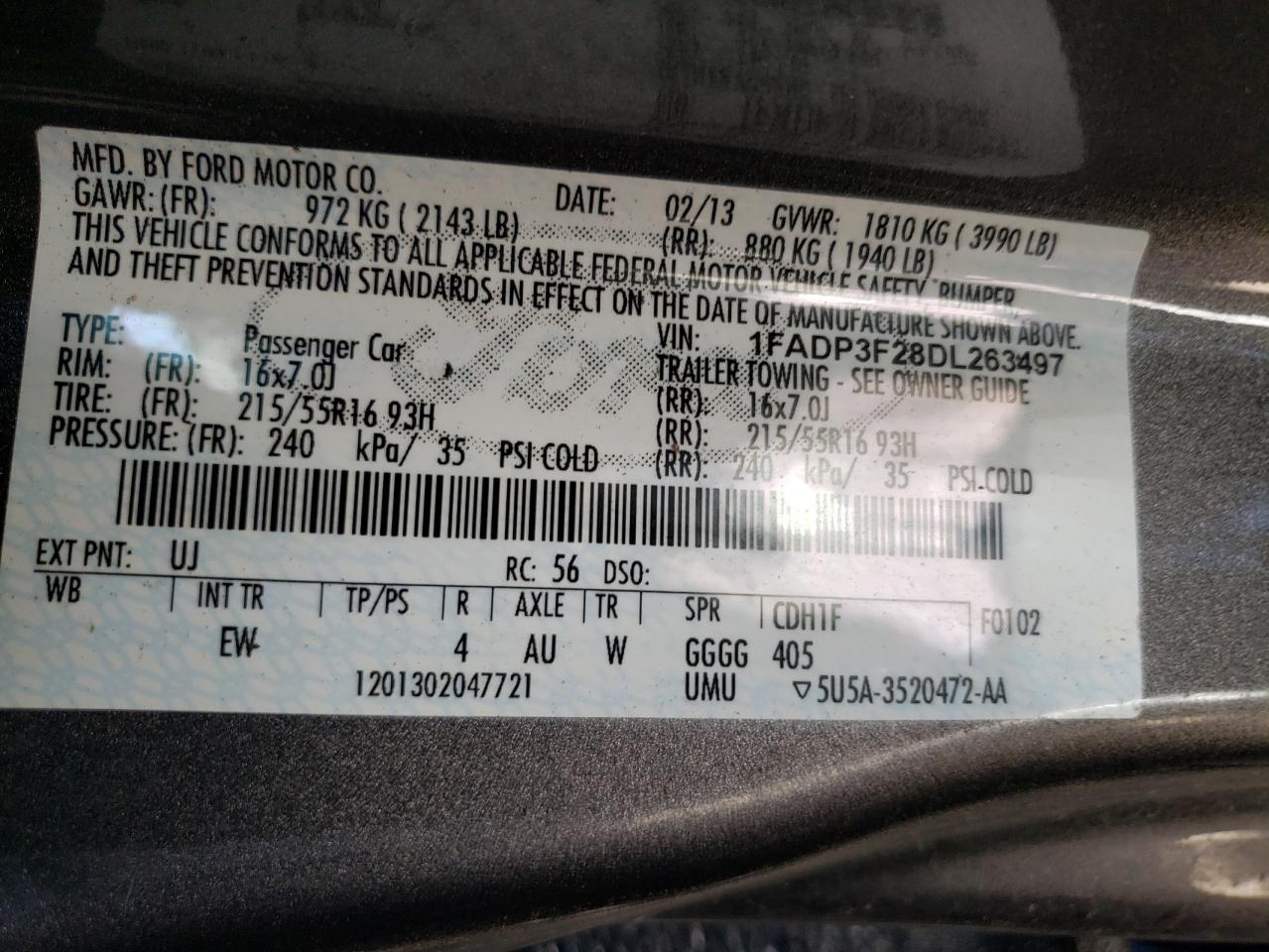 Photo 10 from auction – 2013 FORD FOCUS S with VIN 1FADP3F28DL263497