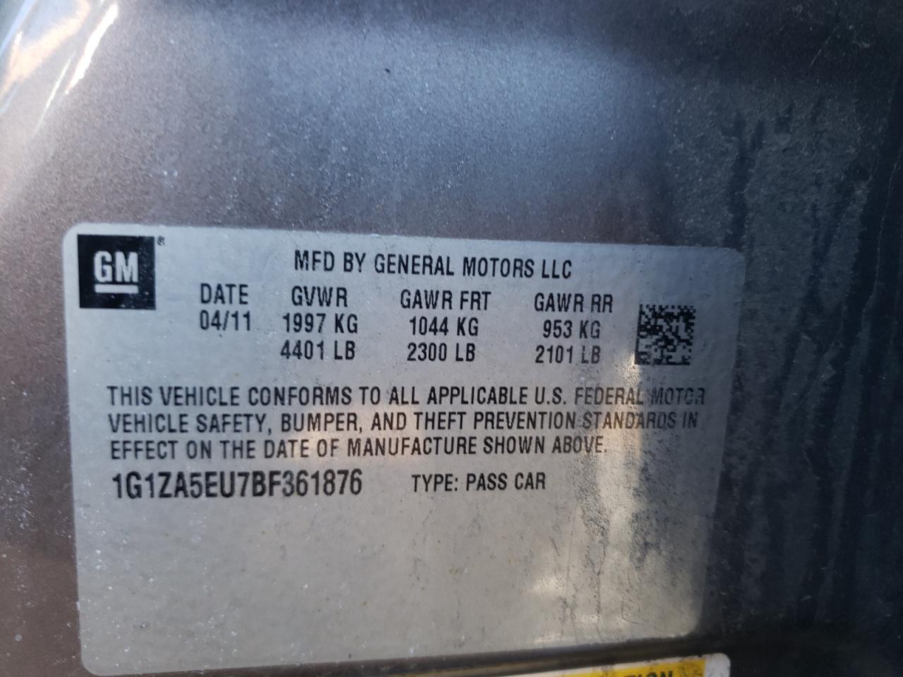 Photo 10 from auction – 2011 CHEVROLET MALIBU LS with VIN 1G1ZA5EU7BF361876