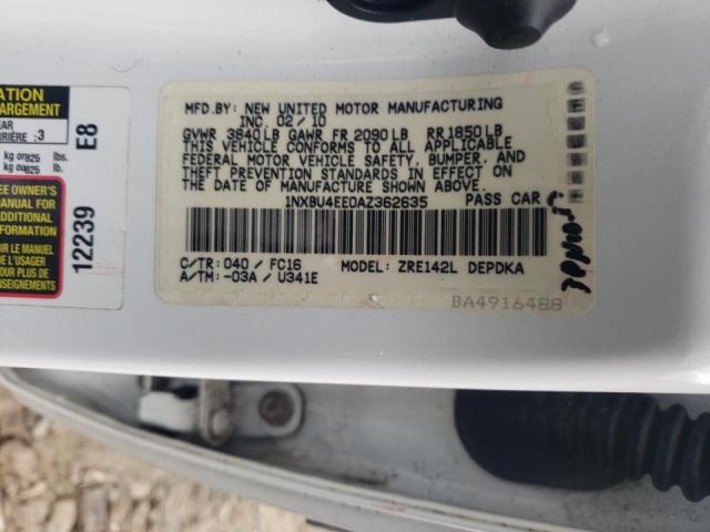 Photo 10 from auction – 2010 TOYOTA COROLLA BA with VIN 1NXBU4EE0AZ362635