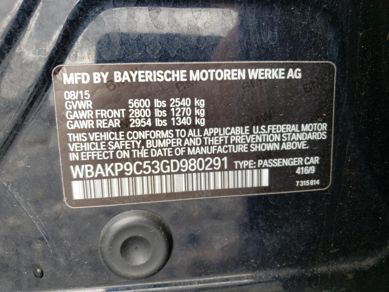 Photo 10 from auction – 2016 BMW 550 XI with VIN WBAKP9C53GD980291