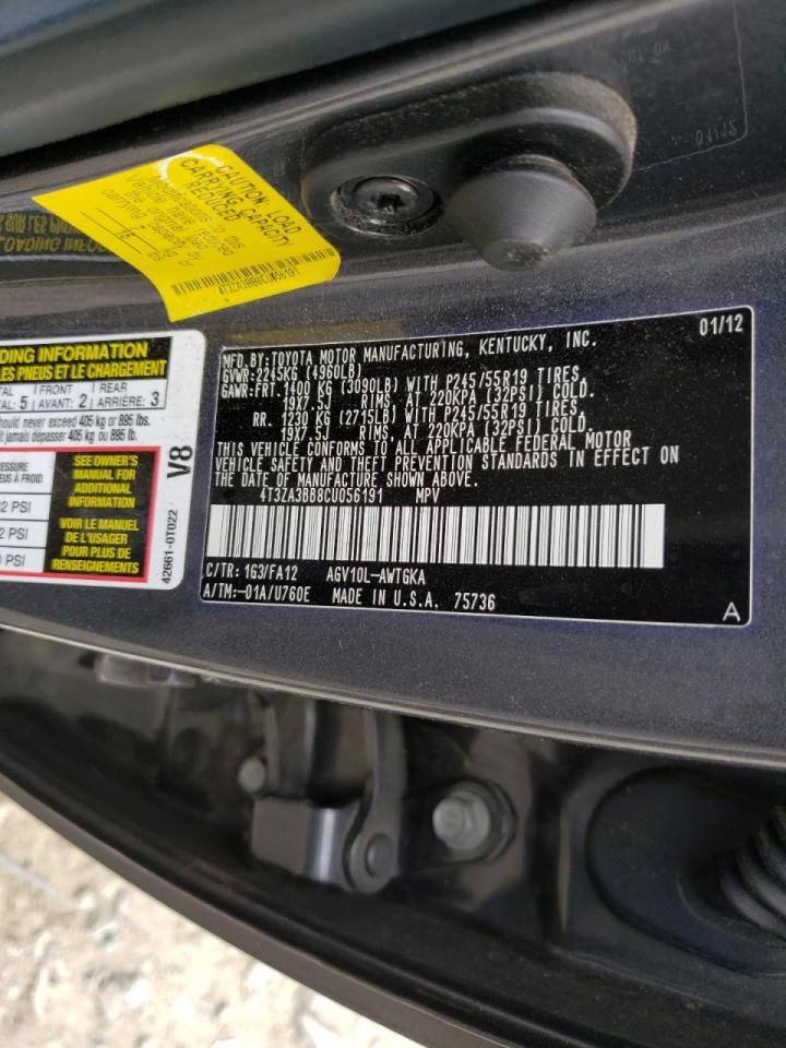 Photo 10 from auction – 2012 TOYOTA VENZA LE with VIN 4T3ZA3BB8CU056191
