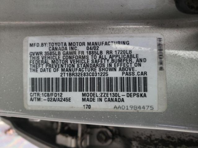 Photo 10 from auction – 2003 TOYOTA COROLA with VIN 2T1BR32E83C031225