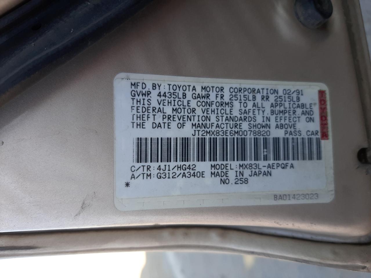 Photo 10 from auction – 1991 TOYOTA CRESSIDA L with VIN JT2MX83E6M0078820
