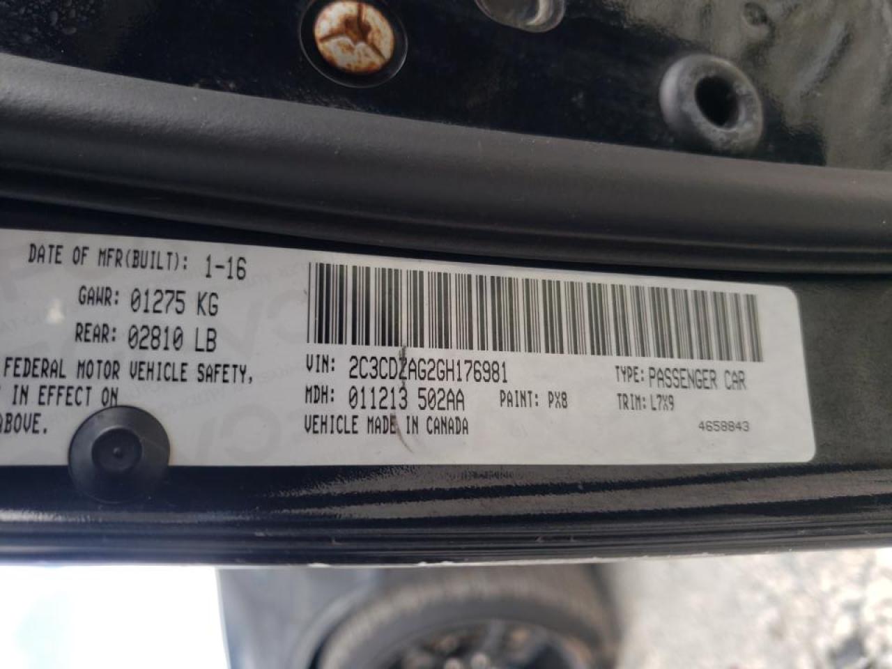 Photo 10 from auction – 2016 DODGE CHALLENGER with VIN 2C3CDZAG2GH176981