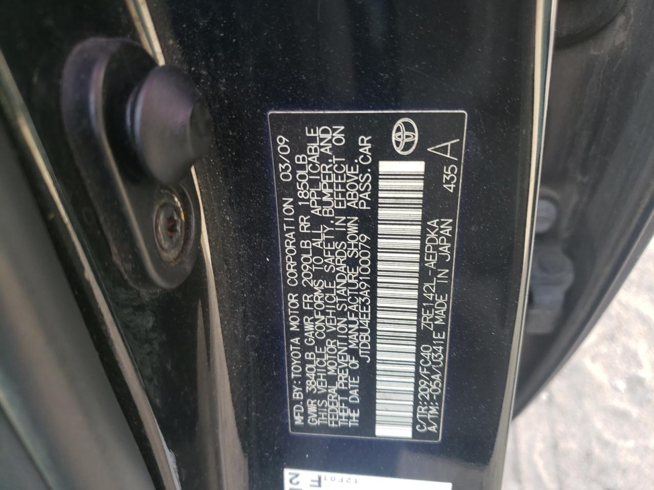 Photo 10 from auction – 2010 TOYOTA COROLLA BA with VIN JTDBU4EE3A9100079