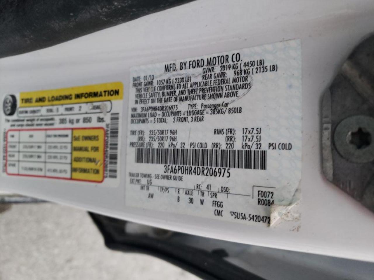 Photo 10 from auction – 2013 FORD FUSION SE with VIN 3FA6P0HR4DR206975