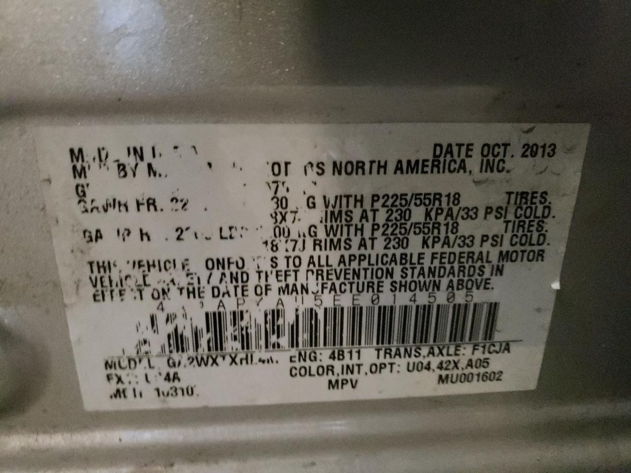 Photo 10 from auction – 2014 MITSUBISHI OUTLANDER with VIN 4A4AP4AU5EE014505