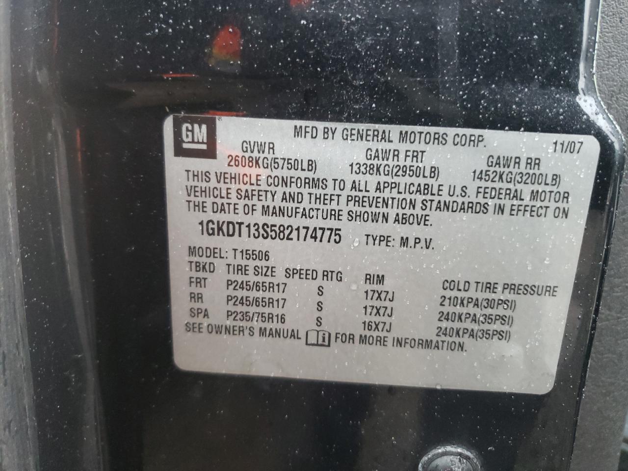 Foto 10 de la subasta – 2008 GMC ENVOY con VIN 1GKDT13S582174775