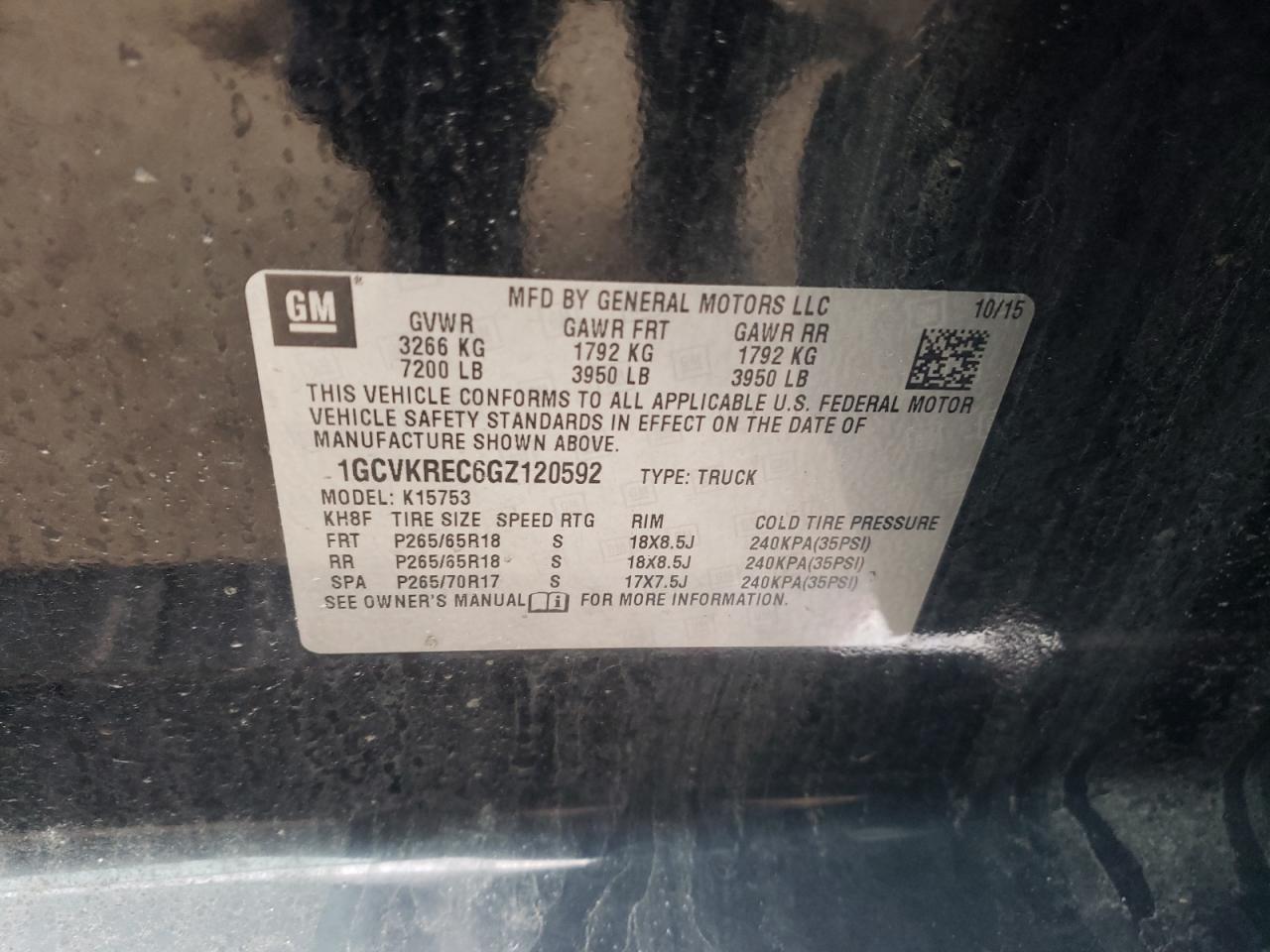 Photo 10 from auction – 2016 CHEVROLET 1500 with VIN 1GCVKREC6GZ120592