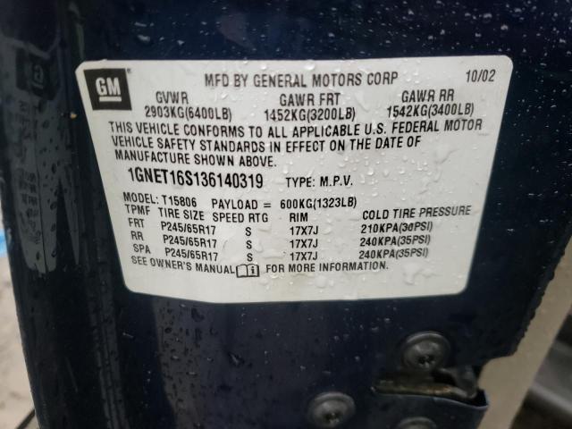 Photo 10 from auction – 2003 CHEVROLET TRAILBLAZE with VIN 1GNET16S136140319