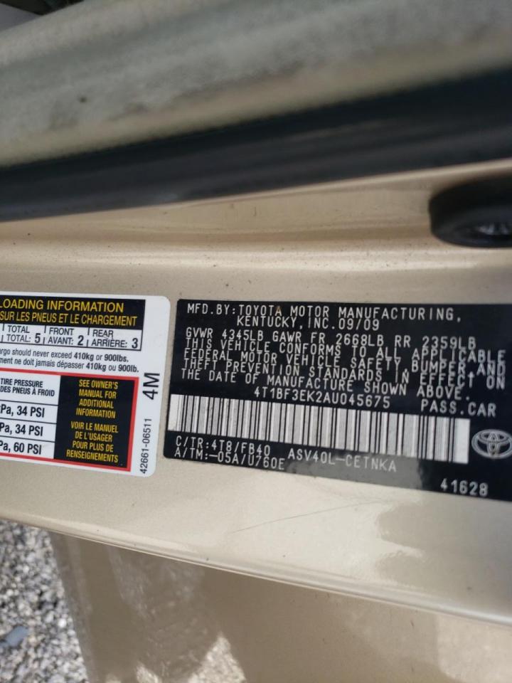 Photo 10 from auction – 2010 TOYOTA CAMRY BASE with VIN 4T1BF3EK2AU045675