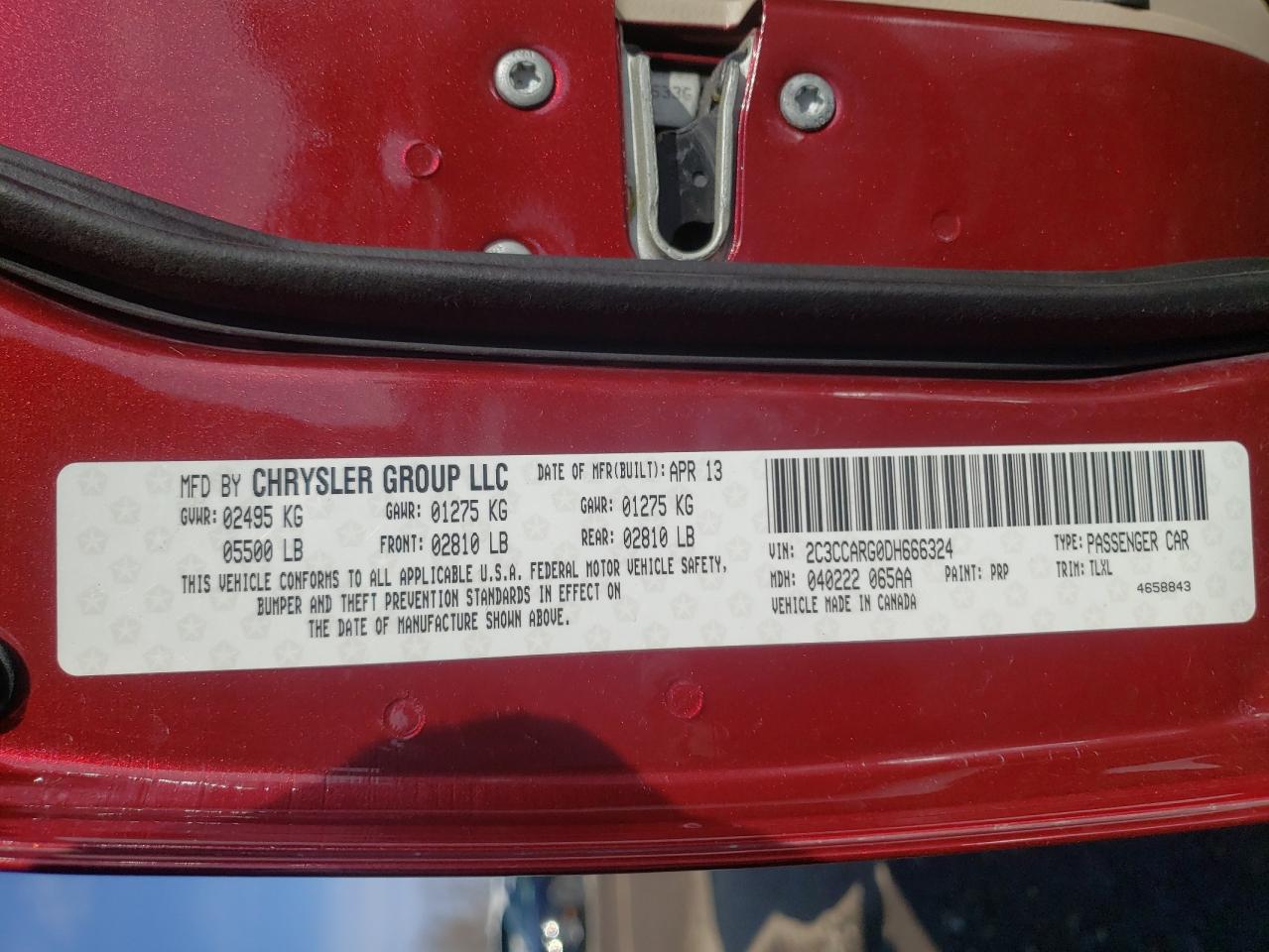 Photo 10 from auction – 2013 CHRYSLER 300 with VIN 2C3CCARG0DH666324