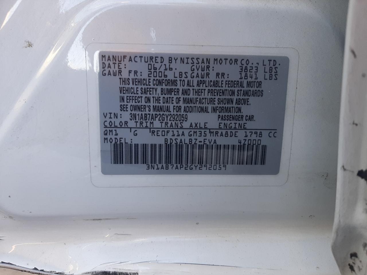 Photo 10 from auction – 2016 NISSAN SENTRA S with VIN 3N1AB7AP2GY292059