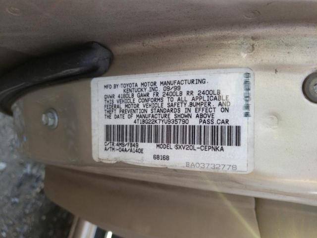 Photo 10 from auction – 2000 TOYOTA CAMRY CE with VIN 4T1BG22K7YU935790