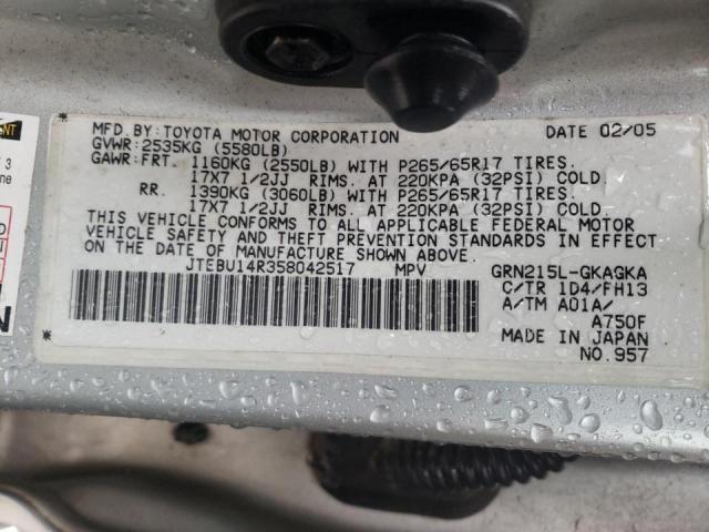 Photo 10 from auction – 2005 TOYOTA 4RUNNER SR with VIN JTEBU14R358042517