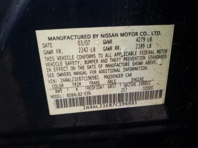 Photo 10 from auction – 2007 NISSAN ALTIMA 2.5 with VIN 1N4AL21E87C196981