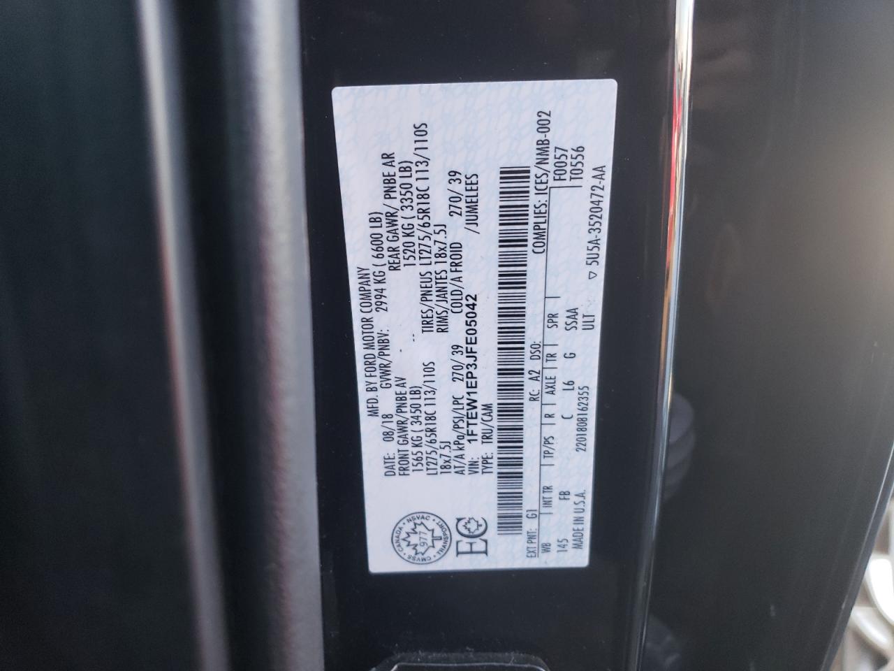 Photo 10 from auction – 2018 FORD F150 SUPER with VIN 1FTEW1EP3JFE05042