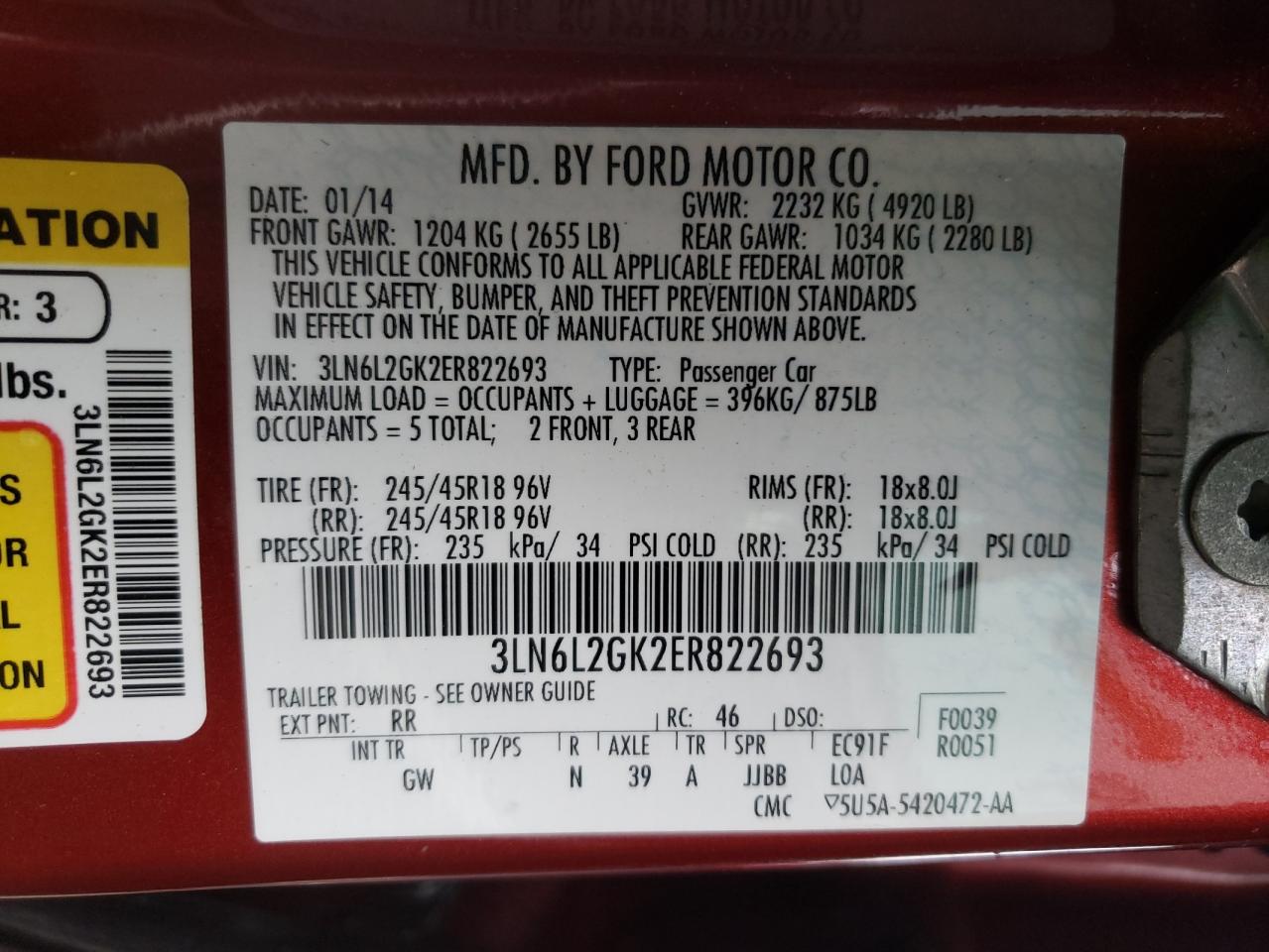 صورة رقم 10 من المزاد - 2014 LINCOLN MKZ مع VIN 3LN6L2GK2ER822693