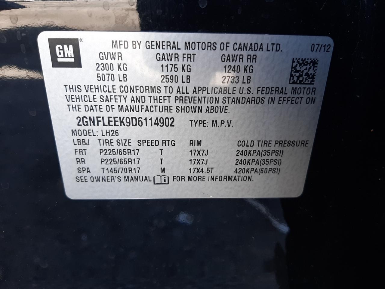 Photo 10 from auction – 2013 CHEVROLET EQUINOX LT with VIN 2GNFLEEK9D6114902