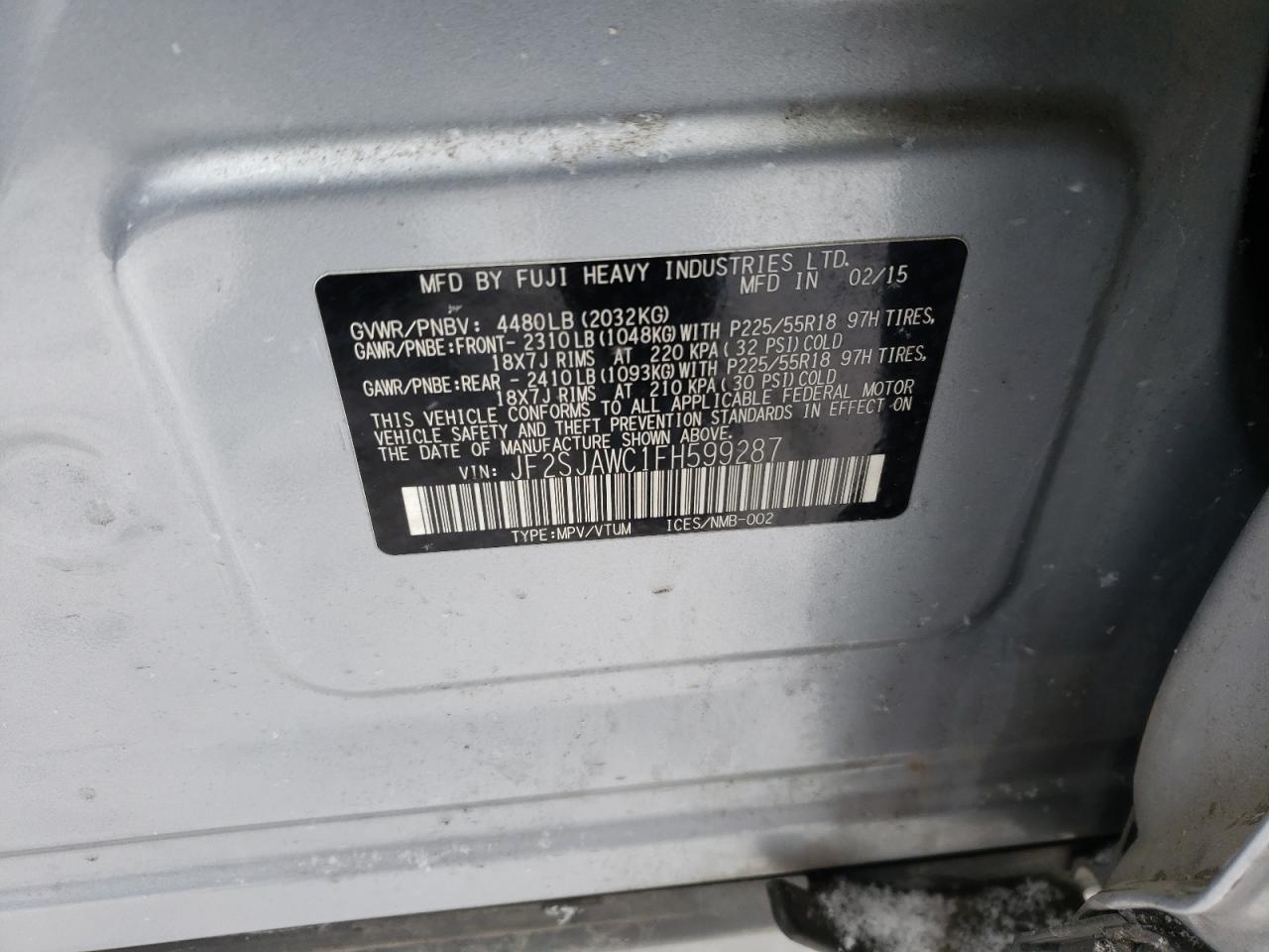 Photo 10 from auction – 2015 SUBARU FORESTER 2 with VIN JF2SJAWC1FH599287