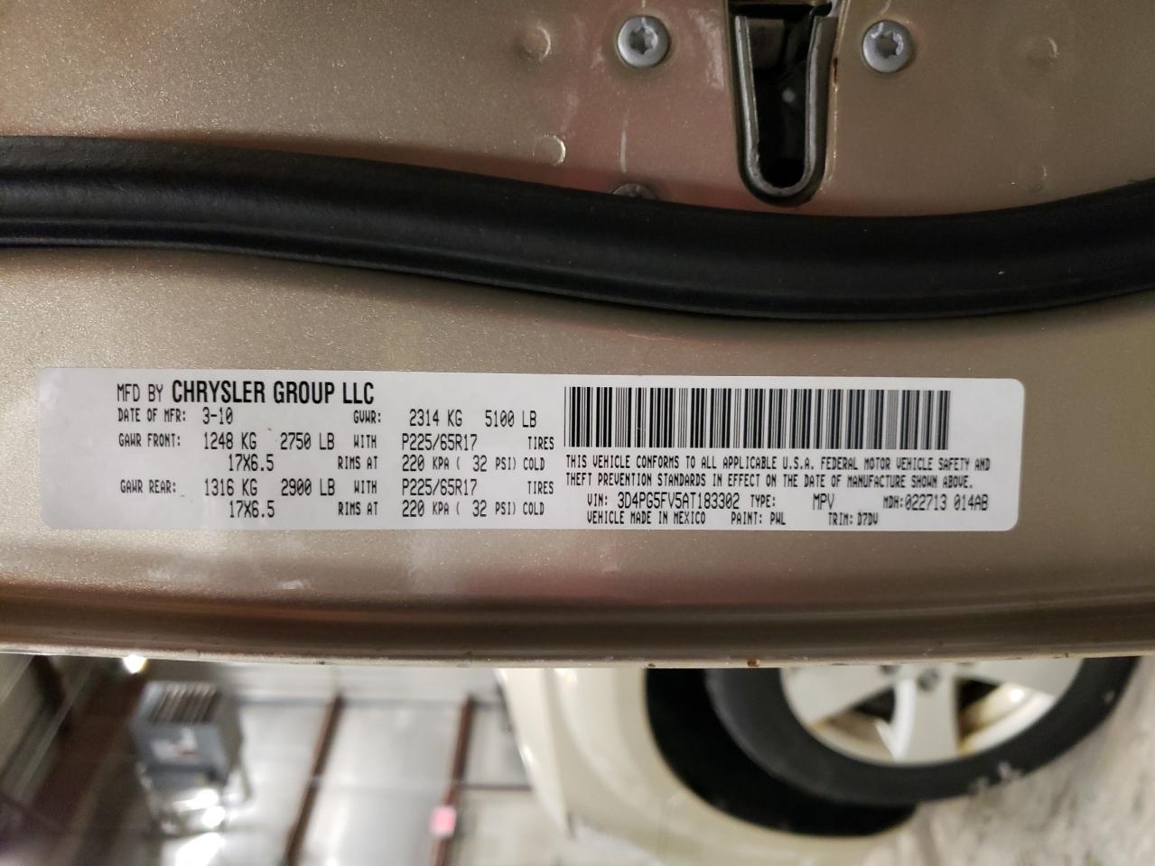 Photo 10 from auction – 2010 DODGE JOURNEY SX with VIN 3D4PG5FV5AT183302