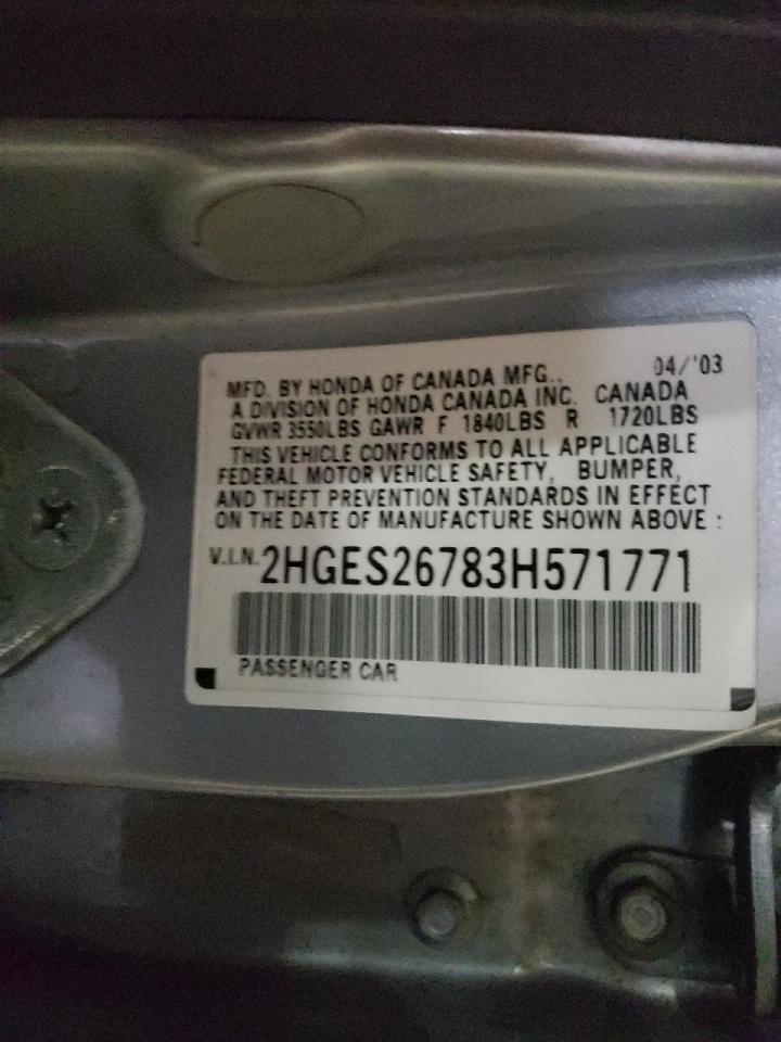 Photo 10 from auction – 2003 HONDA CIVIC with VIN 2HGES26783H571771