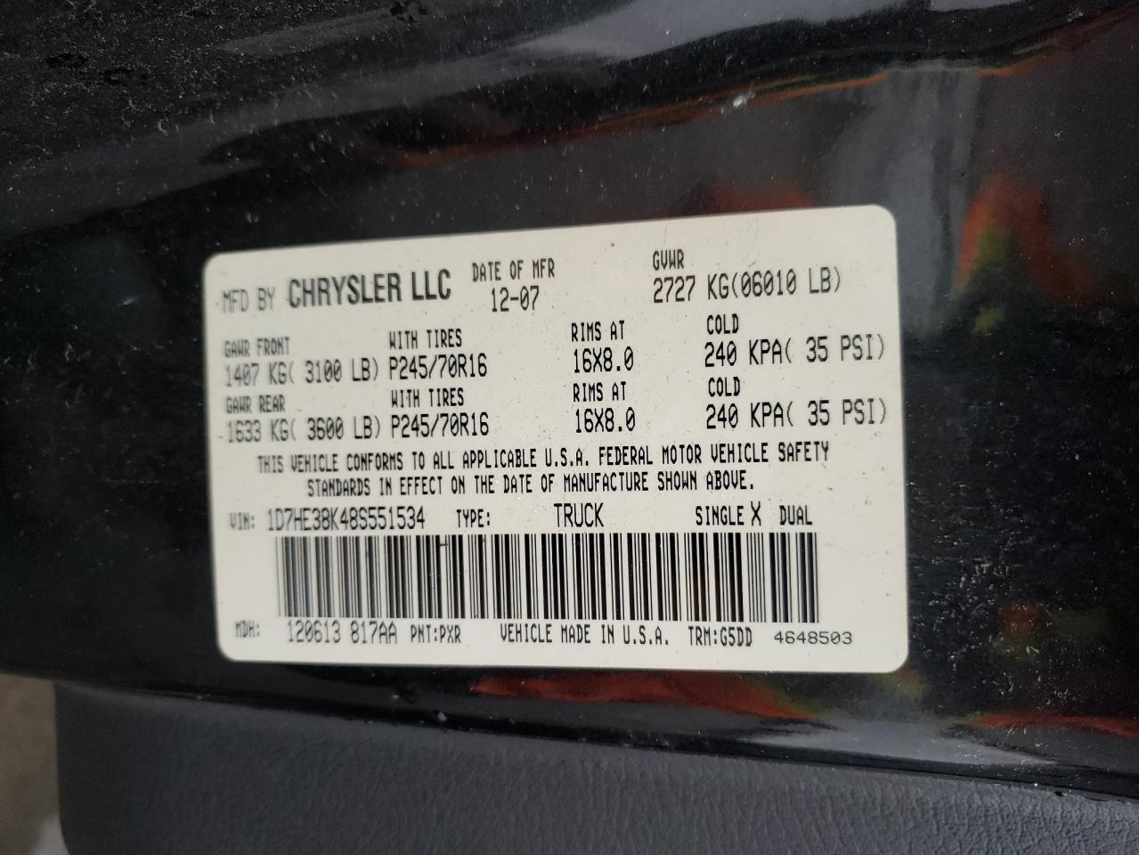 Photo 10 from auction – 2008 DODGE DAKOTA SXT with VIN 1D7HE38K48S551534